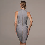 Turtleneck sleeveless bandage mini dress in gray