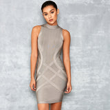 Turtleneck sleeveless bandage mini dress in gray