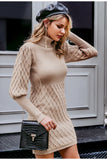 Lantern sleeve turtleneck sweater dress