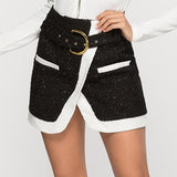 Block Lacing Buckled Tweed Skirt