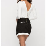 Block Lacing Buckled Tweed Skirt