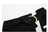 Block Lacing Buckled Tweed Skirt