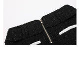 Block Lacing Buckled Tweed Skirt
