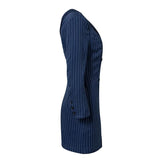 SLOANE striped one-shoulder navy blue dress