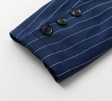 SLOANE striped one-shoulder navy blue dress