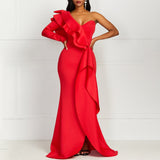 Tammy off-shoulder slit ruffled evening dress