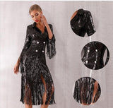 Double-breasted fringe sequinned dress