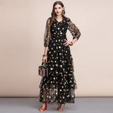 Golden Polka dot maxi mesh dress