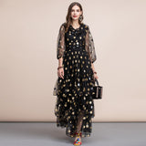 Golden Polka dot maxi mesh dress