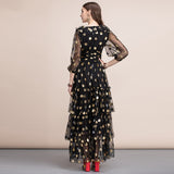 Golden Polka dot maxi mesh dress