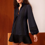 Destina lantern sleeve mini dress in navy blue