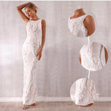 MILDRED white lace maxi dress