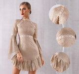 LOVEY flare sleeve lace mini dress