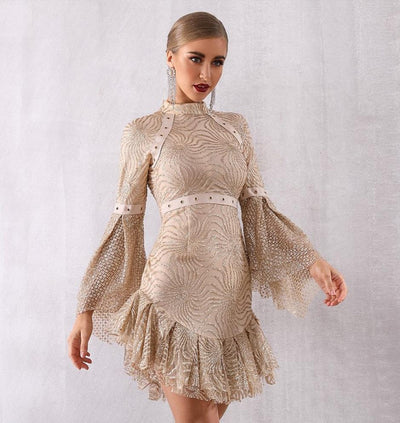 LOVEY flare sleeve lace mini dress