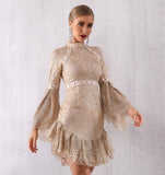 LOVEY flare sleeve lace mini dress