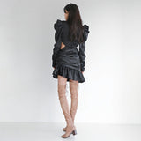 Chelsea puff sleeved ruffled mini dress in black