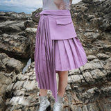 Pleated Asymmetric midi skirt