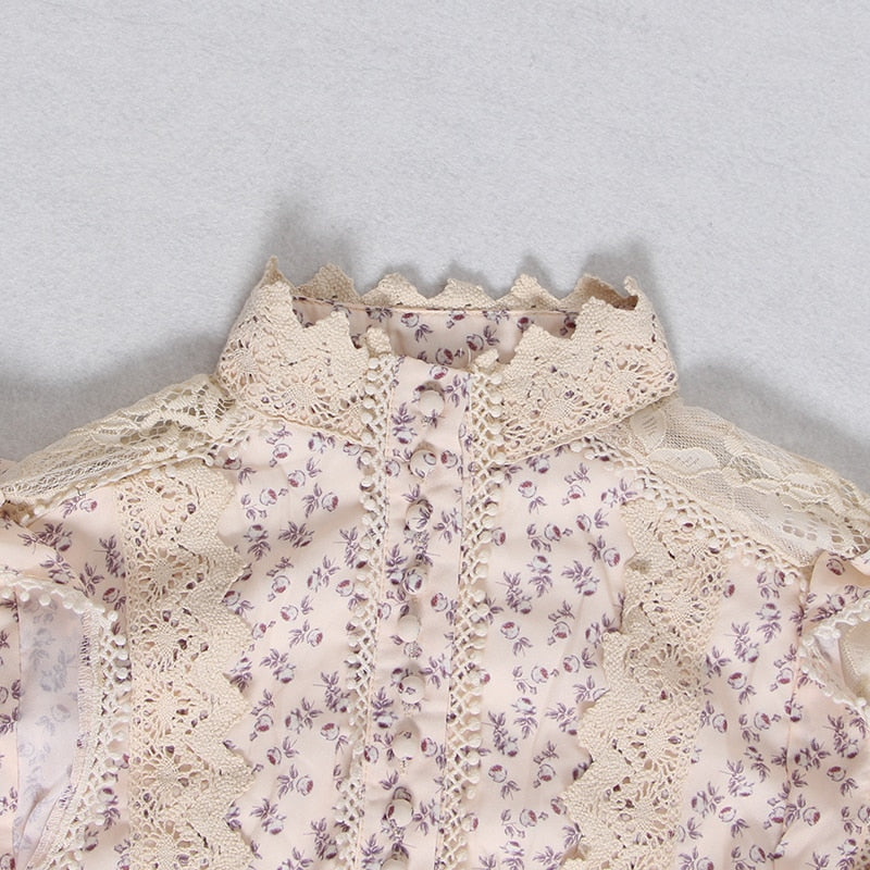 DONNA floral print asymmetric lace dress