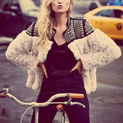 Embellished faux fur jacket