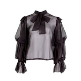 Chiffon puff-sleeve blouse in colors