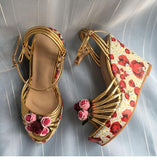 Rossy Gold Leather Wedge Sandals