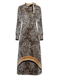 Leopard print pleated midi dress