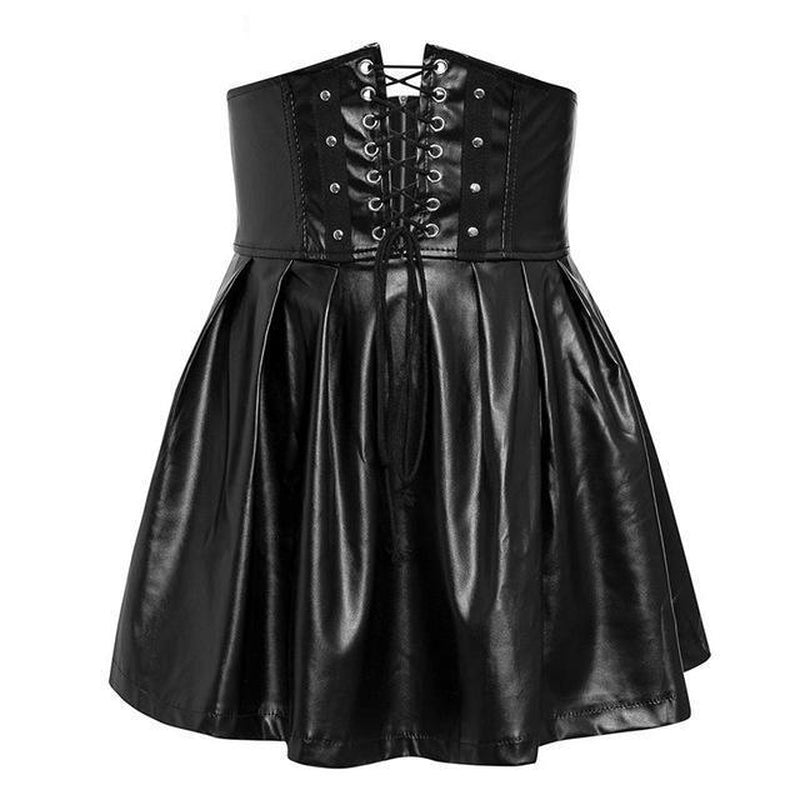 High-waist laced faux leather skirt
