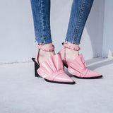 Pink ruffled square heels
