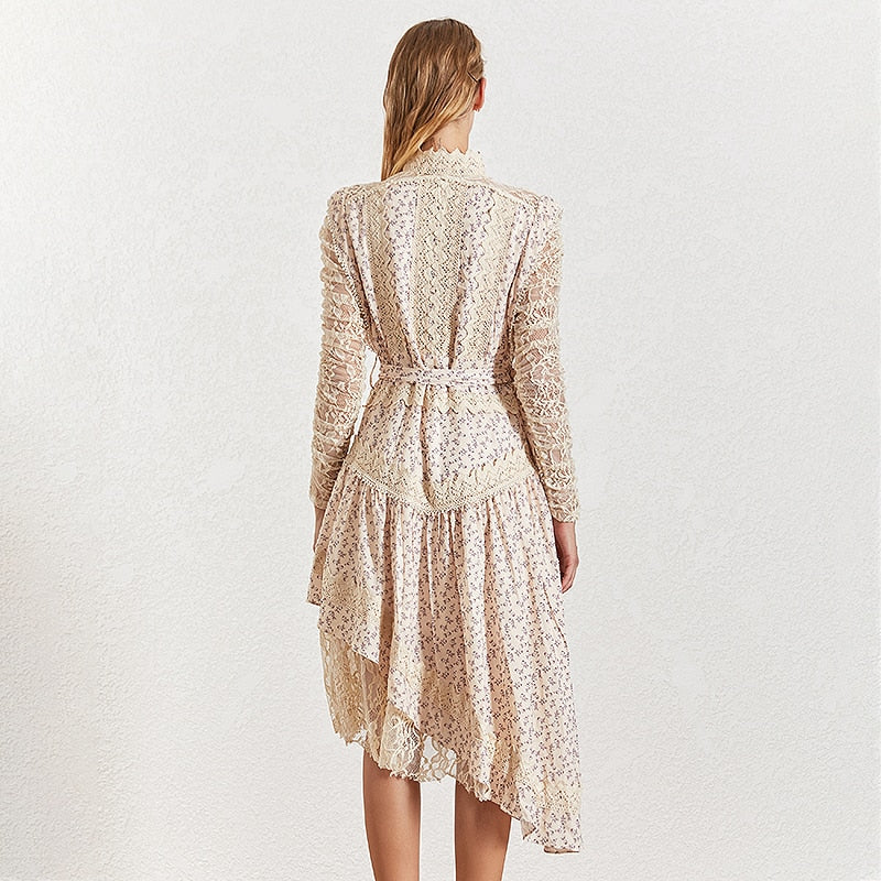 DONNA floral print asymmetric lace dress