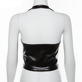 Laced-up faux leather crop top