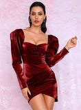SALMA puff sleeved burgundy red dress