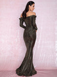 MORTICIA off-shoulder sequinned gown