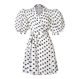 LISA Puff Belted V-Neck Polka Dot Dress