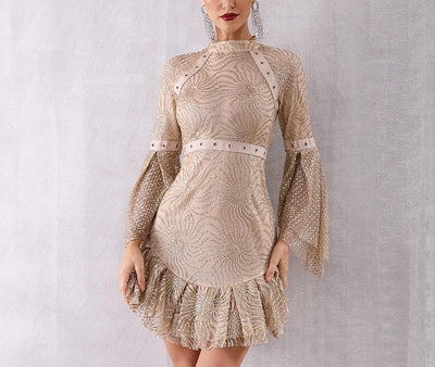 LOVEY flare sleeve lace mini dress