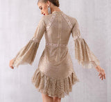 LOVEY flare sleeve lace mini dress