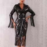 Double-breasted fringe sequinned dress