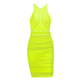 Linda halter neon green draped dress