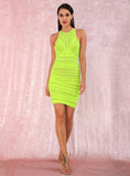 Linda halter neon green draped dress