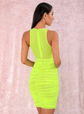 Linda halter neon green draped dress