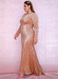 Bronze gold ankle-length sequinned gown