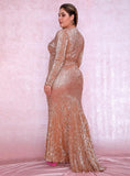 Bronze gold ankle-length sequinned gown