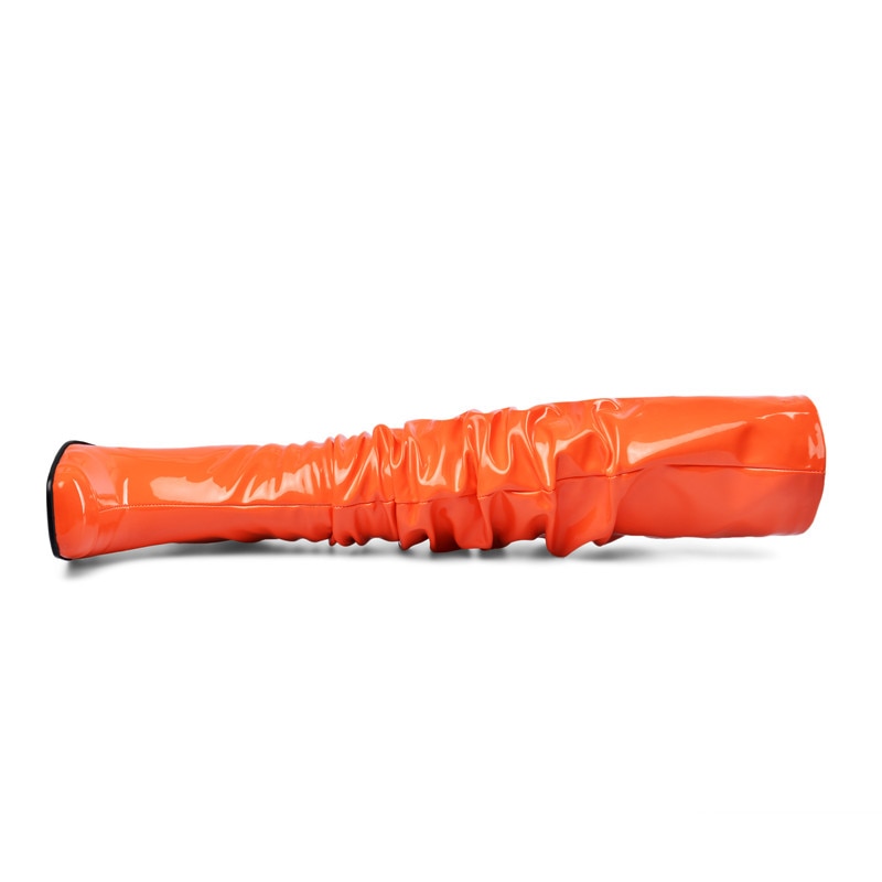 Square-toe knee-high draped orange boots