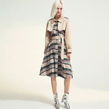 Pacthwork belted pleated trench coat