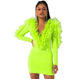 Santa Ana sheath dress with ruffled shoulders