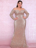 Off-shoulder sequinned golden gown