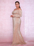 Off-shoulder sequinned golden gown