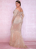 Off-shoulder sequinned golden gown