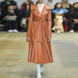 Pleated belted faux leather coat