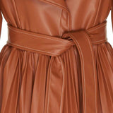 Pleated belted faux leather coat
