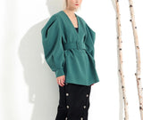 Oversize belted puff sleeve jacket